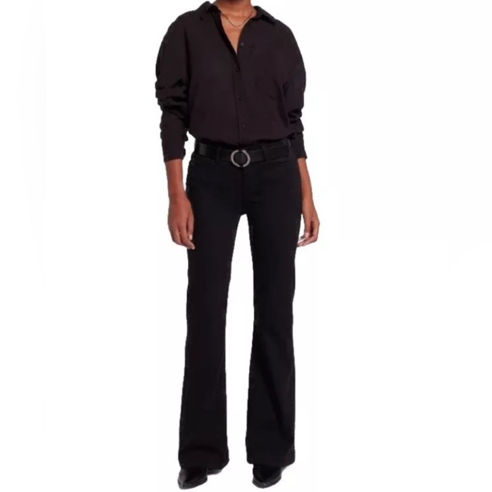 7 for All Mankind Tailorless Dojo Flare Jeans Denim in Black  Size 27
